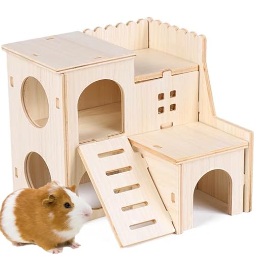 Fejapa Hamster-Holzhaus, lustiges Rutschenhaus, Meerschweinchen, Spielzeug, Hamster, versteckt, Kletterleiter, Holz, lustiges Spielzeug, Kauspielzeug, Rennmäuse, syrisches kleines Haustier von Fejapa