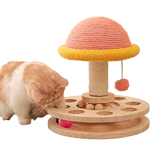 FelRelWel Katzen-Plattenspieler-Spielzeug, Kratzbaum, Katzenkratzer, Kätzchen, Holz, lustiges Plattenspieler-Spielzeug mit interaktiven Bällen und baumelndem Ball für Indoor-Katzen, körperliche Übung von FelRelWel