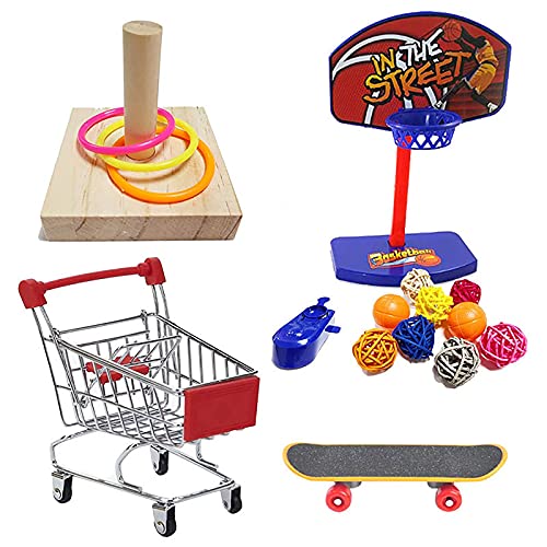 Felenny 4Pcs Vogel Ausbildung Intelligenz Spielzeug Set Enthalten Trolley Training Ringe Basketball Skateboard Papagei Biss Spielzeug für Sittiche Nymphensittiche Aras von Felenny