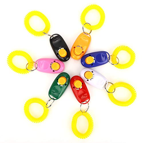 Felenny Hund Clicker 7 Stück Katze Welpe Verstellbare Handgelenk Clicker Trainer Training Führung mit Gummiring Ring Training Tool für Katzen Vögel Welpen Rückruf von Felenny