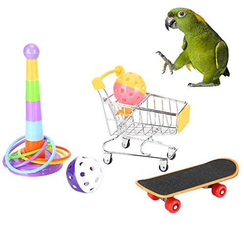 Felenny Papagei Spielzeug 4Pcs Papagei Intelligenz Spielzeug Glocken Ballwagen Skateboard Kreis Kit Papagei Spielen Stehenden Trainingsspielzeug für Wellensittich Sittich Nymphensittich von Felenny