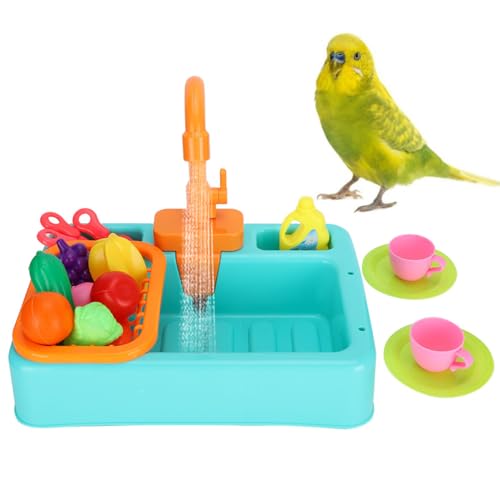 Felenny Pet Papageien Bird Bathtub, Bird Feeder Pet Pool Swimming Pool Toy Bath Shower Multi‑Functional Bathtub Automatic Parrots Bathroom Bird Shower Tub with Toy von Felenny