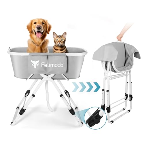 Felimoda Faltbare Hundebadewanne, verstellbare Welpenbadewanne, Upgrade-Haustierwanne für drinnen und draußen, Haustier-Baden und Fellpflege, tragbare PVC-Badewanne für alle Haustiere, Hunde, Katzen, von Felimoda