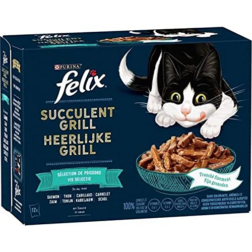 Felix Lebensmittelbeutel für Zucker, Grill, Fisch für Katzen, Fische, 12 x 80 g, 6 Stück von Felix Chats