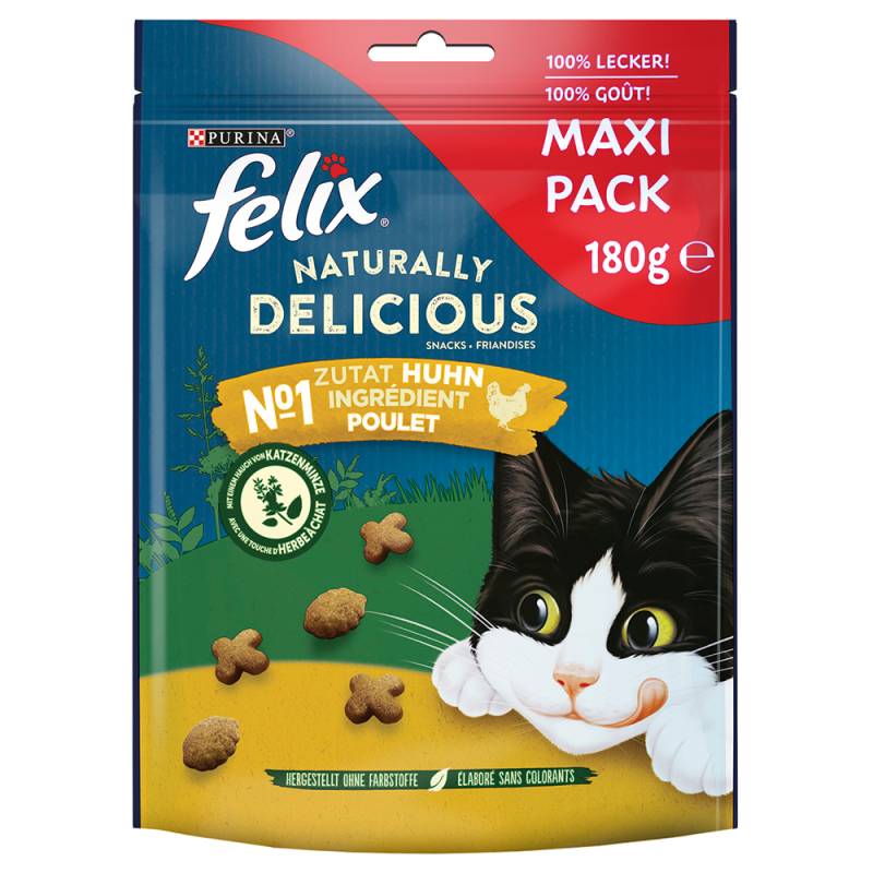 1 + 1 gratis! 2 x Felix Knuspersnacks - Naturally Delicious: Huhn & Katzenminze (2 x 180 g) von Felix