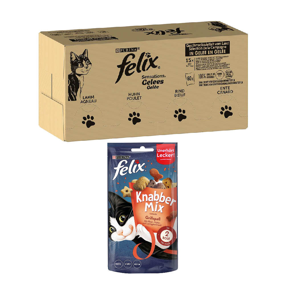 120 x 85 g Felix in Gelee + 60 g KnabberMix Grillspaß Snack gratis! - "Sensations": Geschmacksvielfalt vom Land von Felix