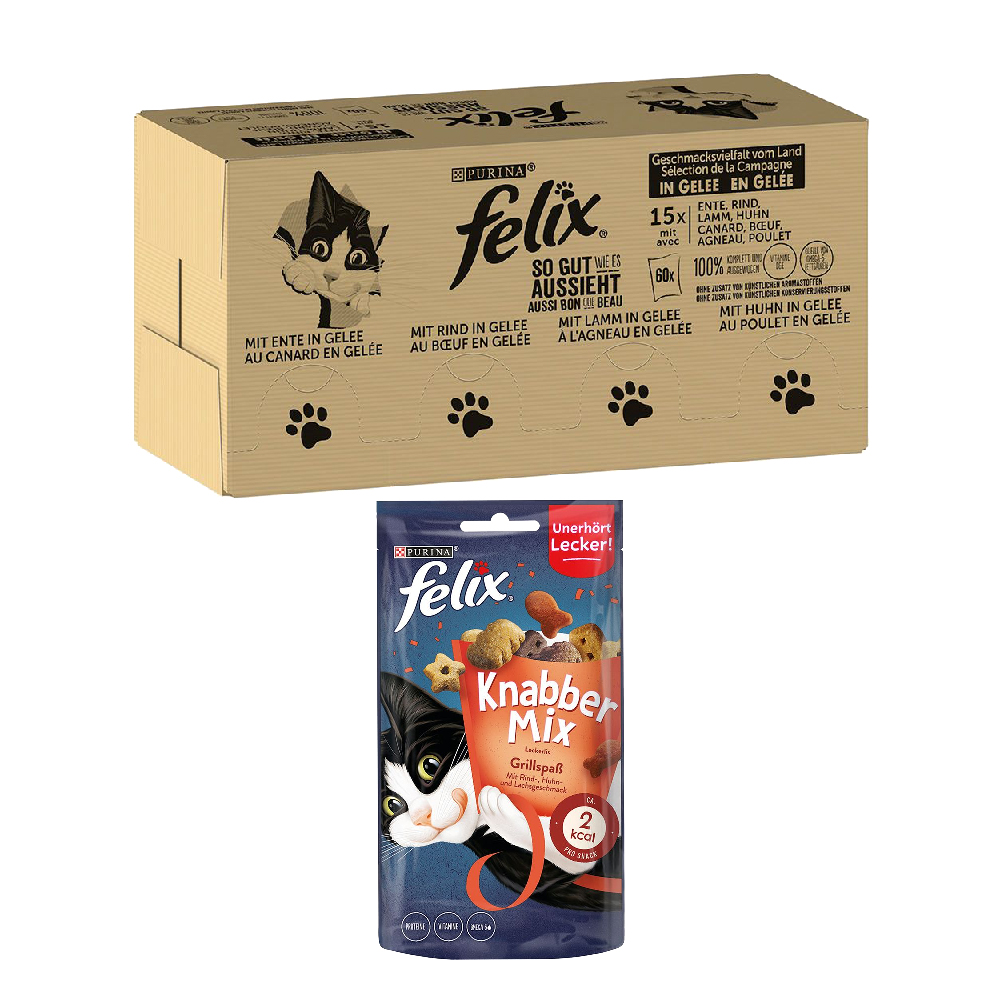 120 x 85 g Felix in Gelee + 60 g KnabberMix Grillspaß Snack gratis! - "So gut wie es aussieht" Gelee: Fleisch Mix 1 von Felix