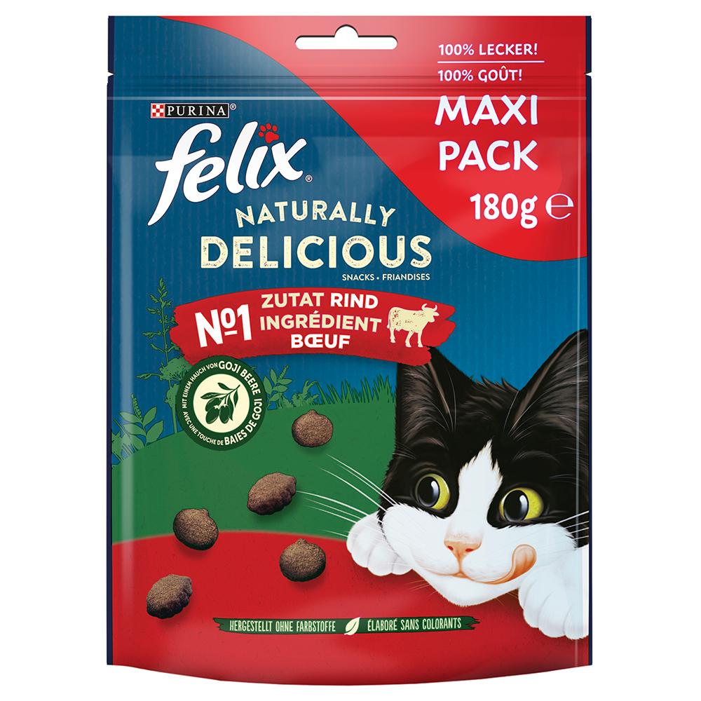 3 + 1 gratis! 4 x Felix Katzensnacks - Naturally Delicious: Rind mit Goji-Beeren (4 x 180 g) von Felix