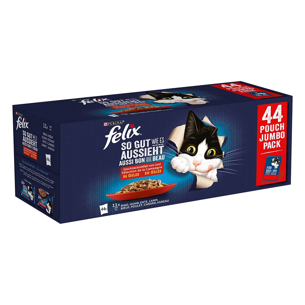 34 + 10 gratis! 44 x 85 g Felix "So gut wie es aussieht" - Huhn, Rind, Ente, Lamm von Felix