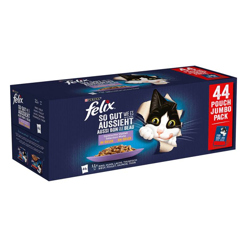 34 + 10 gratis! 44 x 85 g Felix "So gut wie es aussieht" - Huhn, Rind, Thunfisch, Lachs von Felix