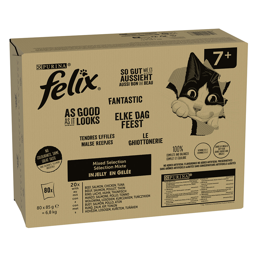 64 + 16 gratis! 80 x 85 g Felix Megapack - "So gut wie es aussieht" Senior Fleisch Mixpaket von Felix