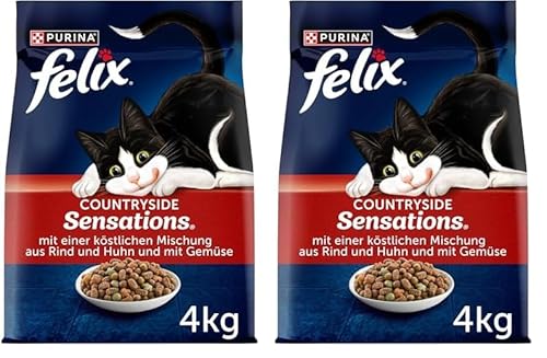 FELIX Countryside Sensations Katzenfutter trocken, mit Rind und Huhn, 2er Pack (1 x 4kg) von Felix