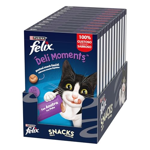 FELIX Deli Moments Snack für Erwachsene Katzen mit Ente 44 Packungen à 10 g von Felix