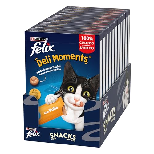 FELIX Deli Moments Snack für Erwachsene Katzen mit Huhn 44 Packungen à 10 g von Felix