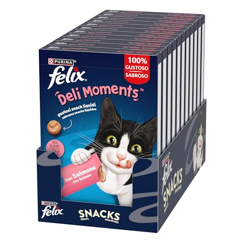 FELIX Deli Moments Snack für Erwachsene Katzen mit Lachs, 44 Packungen à 10 g von Felix