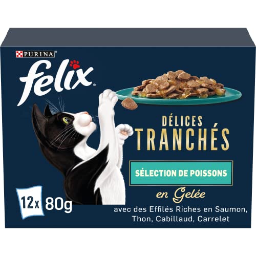 FELIX Gelee-geschnittene Köstlichkeiten | Katze | Fischauswahl | 12 x 80 g | Frischebeutel von Felix