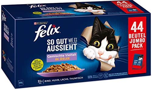 FELIX Katzennassfutter So gut wie es aussieht in Gelee Gemischte Vielfalt 44 x 85 g von Felix