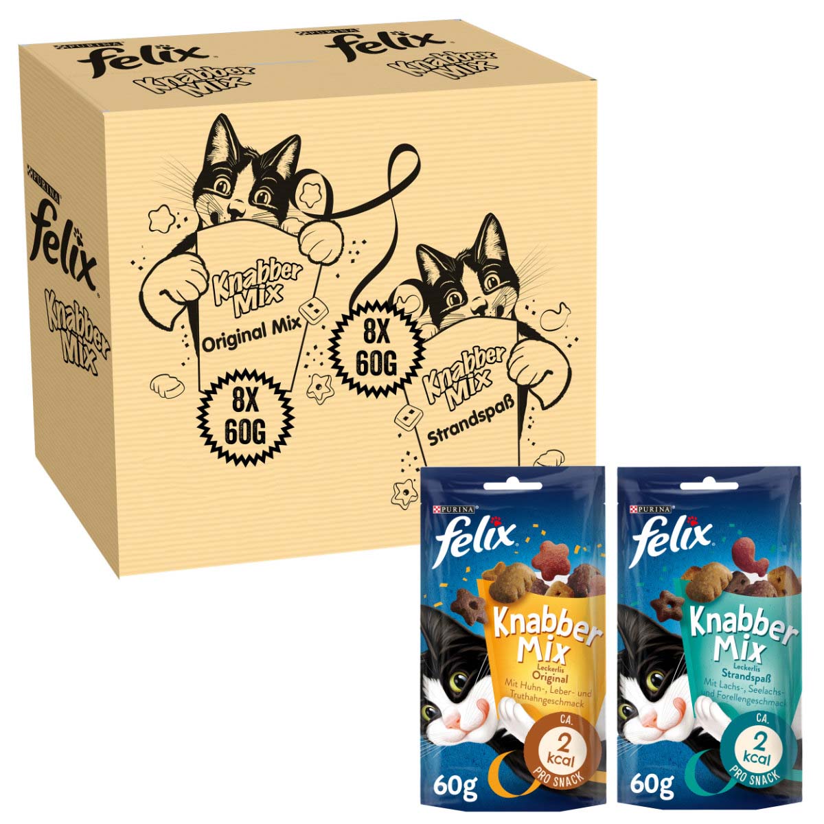 FELIX KnabberMix Original & Strandspaß Katzensnack 2x8x60g von Felix