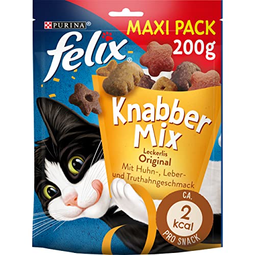 FELIX KnabberMix Original mit Huhn, Leber- & Truthahngeschmack Katzensnacks Beutel, 5 x 200 g von Felix