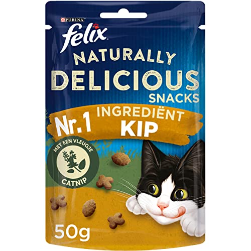 FELIX Naturally Delicious mit Hühnchen & Katzenminze Katzensnacks, Box von 8 (8x50g) von Felix