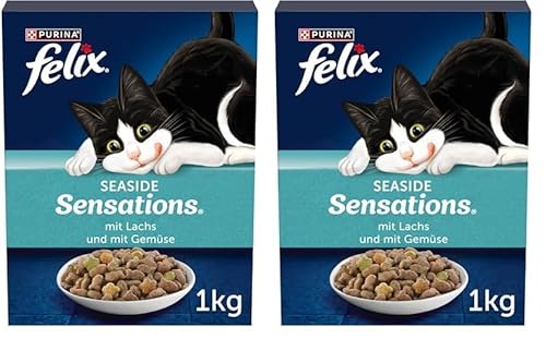 FELIX Seaside Sensations Katzenfutter trocken, mit Lachs und Gemüse, 2er Pack (1 x 1kg) von Felix