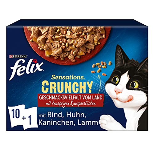 FELIX Sensations Crunchy Katzenfutter nass in Gelee, Sorten-Mix, 6er Pack (6 x 10 Beutel à 85g) von Felix