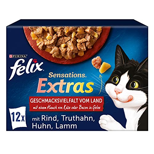 FELIX Sensations Extras Katzenfutter nass in Gelee, Sorten-Mix, 6er Pack (6 x 12 Beutel à 85g) von Felix