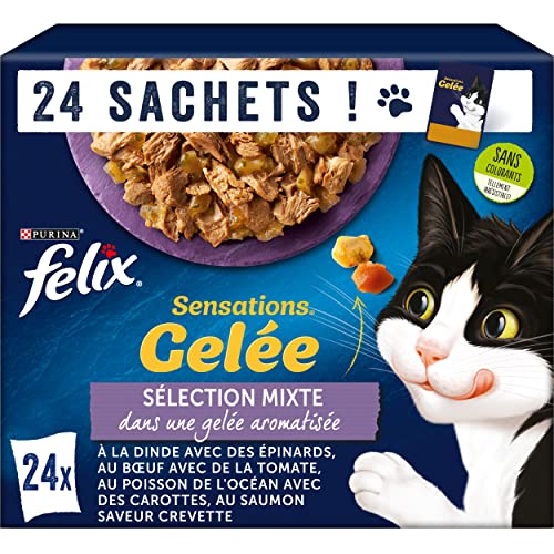 FELIX Sensations Gelee | Erwachsene Katze | Gemischte Auswahl | 24 x 85 g | Frischebeutel von Felix