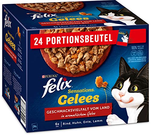 FELIX Sensations Gelees Katzenfutter nass in Gelee, Sorten-Mix, 4er Pack (4 x 24 Beutel à 85g) von Felix