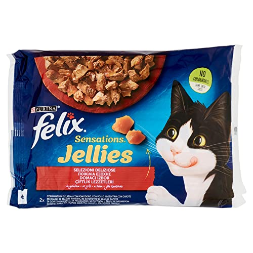 FELIX Sensations Jellies Köstliche Auswahl in Gelee (Rind/Tomate & Huhn/Karotten) 4 x 85 g von Felix