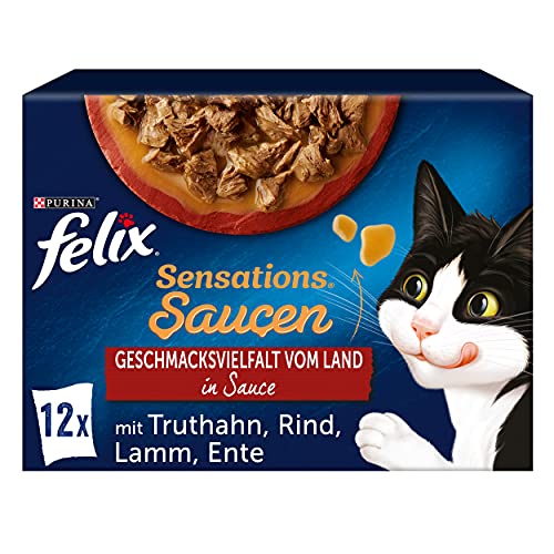 FELIX Sensations Saucen Katzenfutter nass, Sorten-Mix, 6er Pack (6 x 12 Beutel à 85g) von Felix