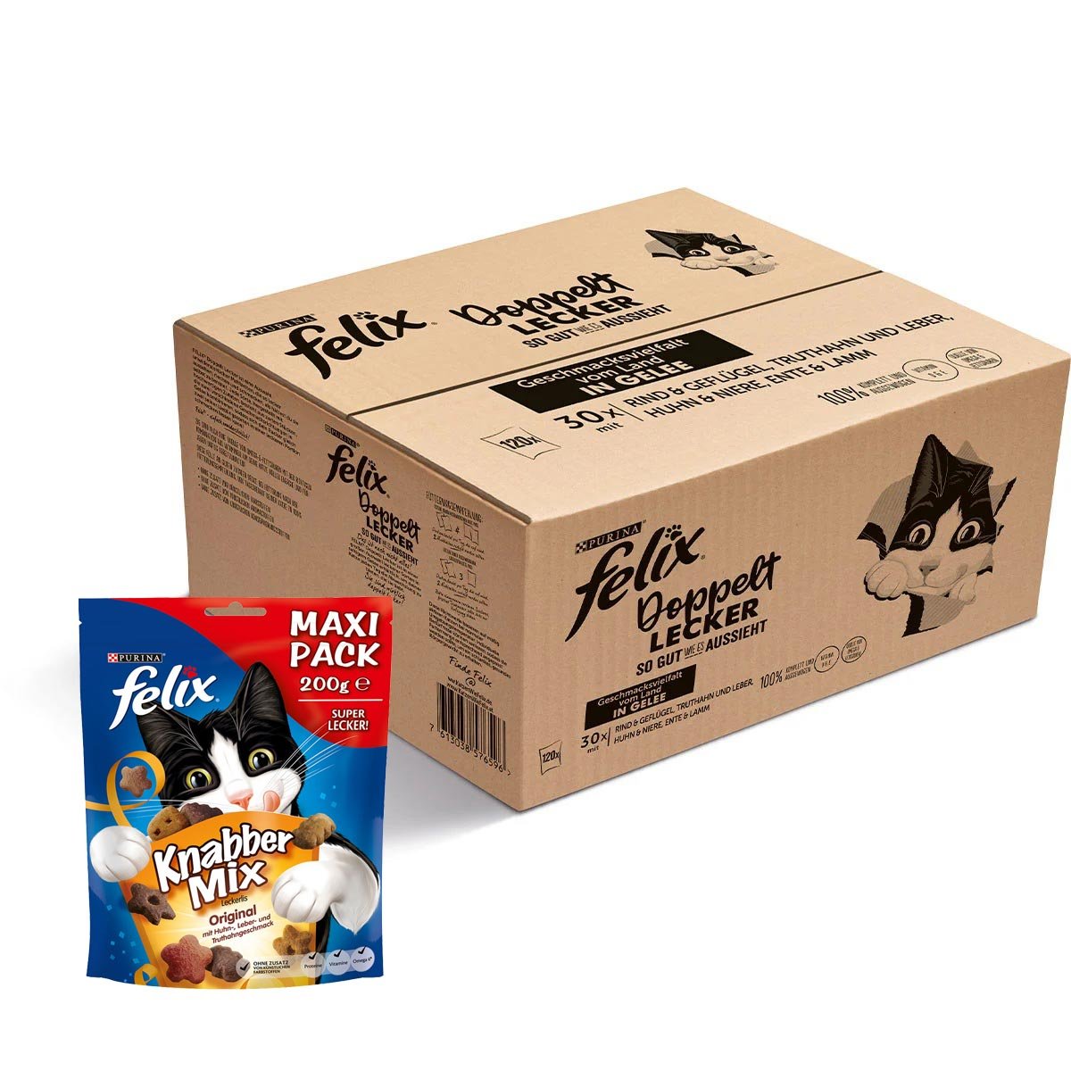 FELIX Sgwea in Gelee Gemischte Vielfalt Land 120x85g + FELIX Snack Huhn, Leber, Truthahn 200g gratis von Felix