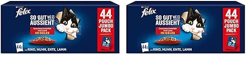 FELIX So gut wie es aussieht Geschmacksvielfalt vom Land in Gelee Katzennassfutter 44x85g Portionsbeutel (Packung mit 2) von Felix