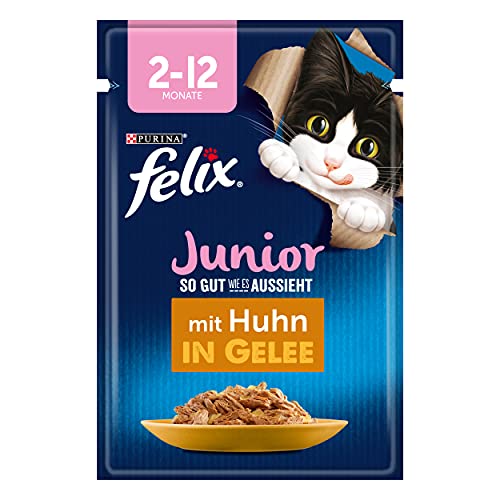 FELIX So gut wie es aussieht Junior Kittenfutter nass in Gelee, mit Huhn, 26er Pack (26 x 85g) von Felix