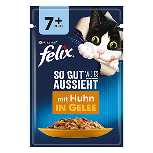 FELIX So gut wie es aussieht Senior Katzenfutter nass in Gelee, mit Huhn, 26er Pack (26 x 85g) von Felix