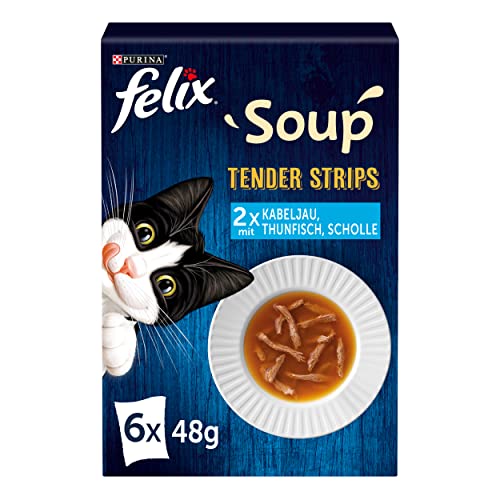 FELIX Soup Tender Strips Suppe für Katzen, 1 Packung (6 x 48g) von Felix