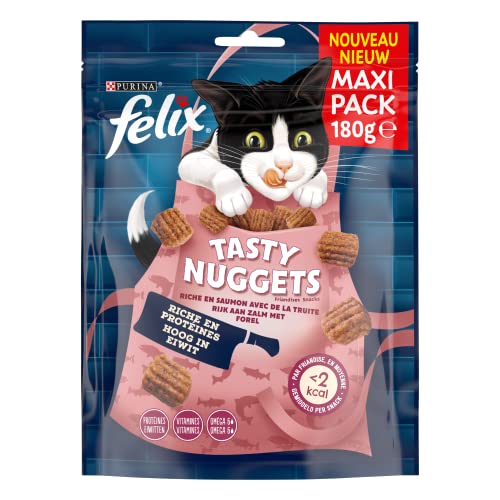 FELIX Tasty Nuggets | Alle Lebensphasen | Katzensnacks | Huhn, Lachs | 180 g von Felix