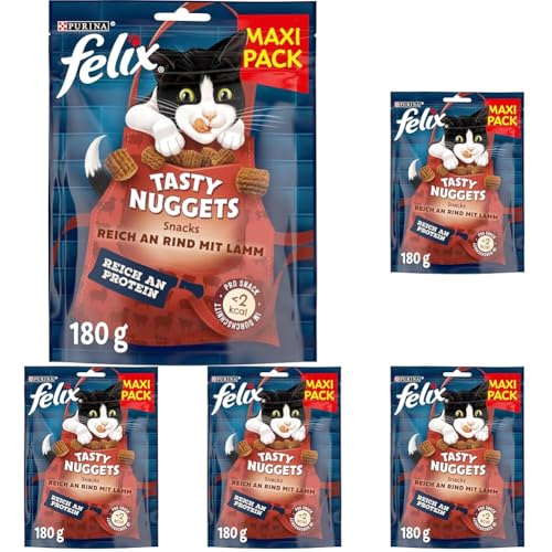 FELIX Tasty Nuggets Reich an Rind mit Lamm Katzensnacks, 6 x 180g (Packung mit 5) von Felix