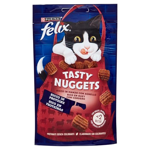 FELIX Tasty Nuggets Snack für ausgewachsene Katzen, Rindfleisch und Lamm, 8 Packungen à 50 g von Felix