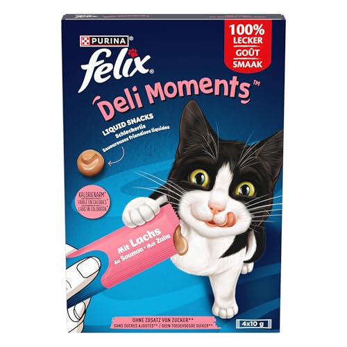 Felix Deli Moments, Cremiger Katzensnack mit Lachs, 44er Pack (44 x 10g) von Felix