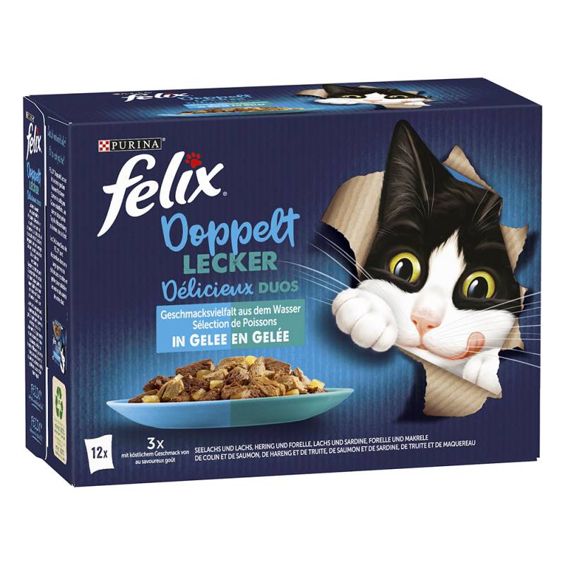 Felix "Doppelt lecker - So gut wie es aussieht" Pouches 12 x 85 g - Seelachs & Lachs, Lachs & Sardine, Hering & Forelle, Forelle & Makrele von Felix