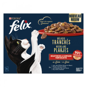 Felix Herrliche Stücke Farm Selection mit Rind, Huhn, Ente, Pute in Gelee Katzen-Nassfutter 12 x 80 g von Felix