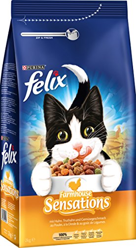 Felix Katzentrockenfutter Farmhouse Sensations mit Huhn, Truthahn und Gemüsezugabe, 2er Pack (2 x 2 kg) von Felix