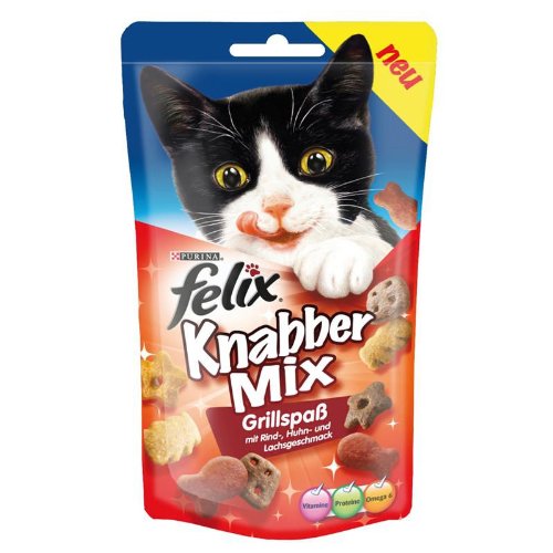 Felix Knabber Mix Leckerlis Grillspaß mit Rind-, Huhn- & Lachsgeschmack, 60 g von Felix