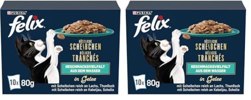 Felix Köstliche Scheibchen Katzenfutter nass in Gelee, Geschmacksvielfalt aus dem Wasser, 12er Pack (6 x 10 Beutel à 80g) von Felix