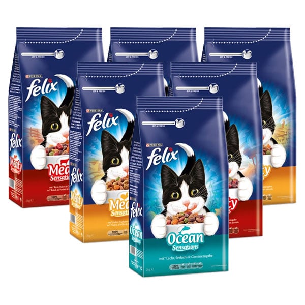 Felix Sensations Katzenfutter 6x2kg Trockenfutter Mixpaket von Felix