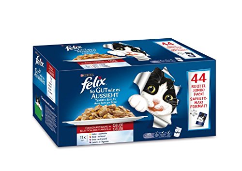 Felix So gut wie es aussieht, Jumbopack Katzennassfutter, Geschmacksvielfalt vom Land in Gelee Jumbo-Pack (44 x 100 g) von Felix