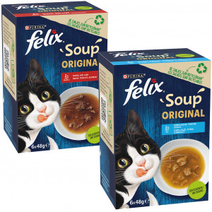 Felix Soup Original Combipack Katzensuppe (24x48 g) 2 Combipacks (8 Kartons) von Felix