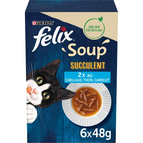 Felix Sup Fischauswahl 6 x 48 g – Suppen in Beuteln für ausgewachsene Katzen von Felix