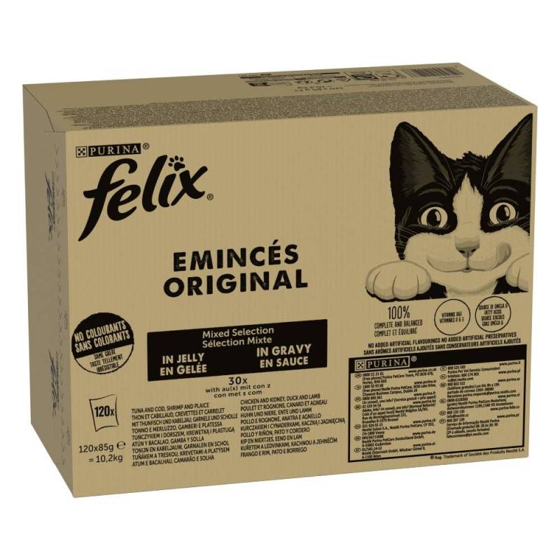 Jumbopack Felix Classic Pouches 120 x 85 g - Fleisch- & Fisch-Mixpaket (4 Sorten) von Felix